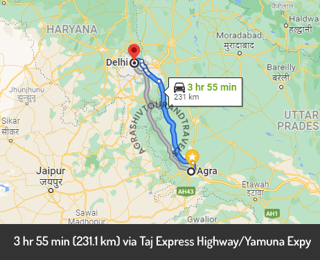 agra to delhi taxi route